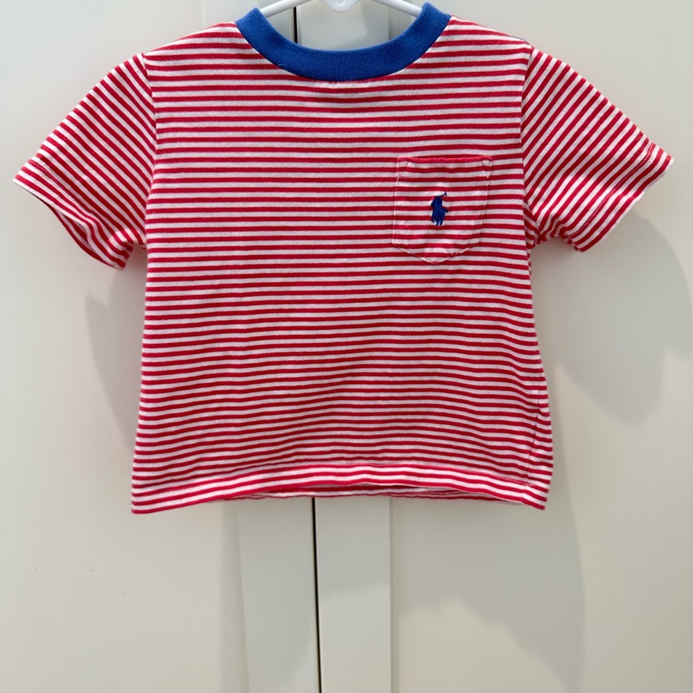 Ralph Lauren Red and White Striped Kids Tee